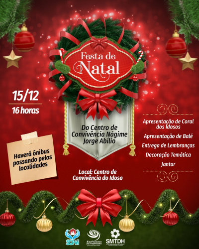 Festa de Natal dos Idosos do Centro de Convivência nesta quinta-feira (15)